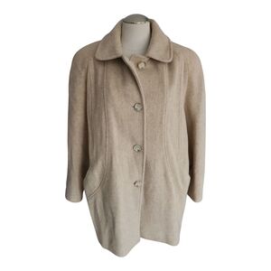Vintage Herman Kay Wool Coat Petite L | Beige Button-Up Long Overcoat Fully Line